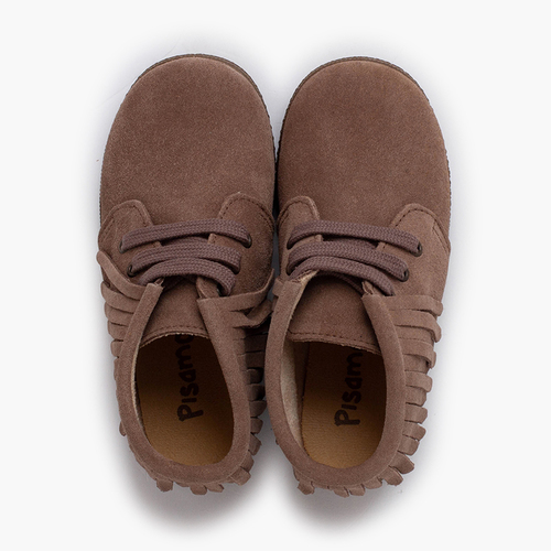Bottes enfants suède franges bout rond Taupe