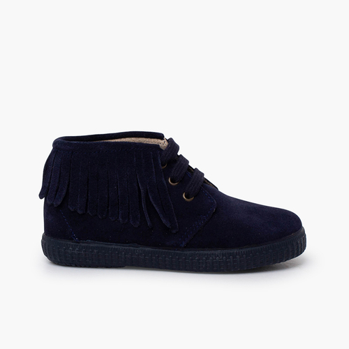Bottes enfants suède franges bout rond Bleu Marine