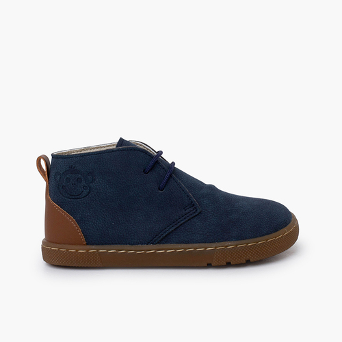 Bottes garçon barefoot lacets talon cuir Bleu Marine
