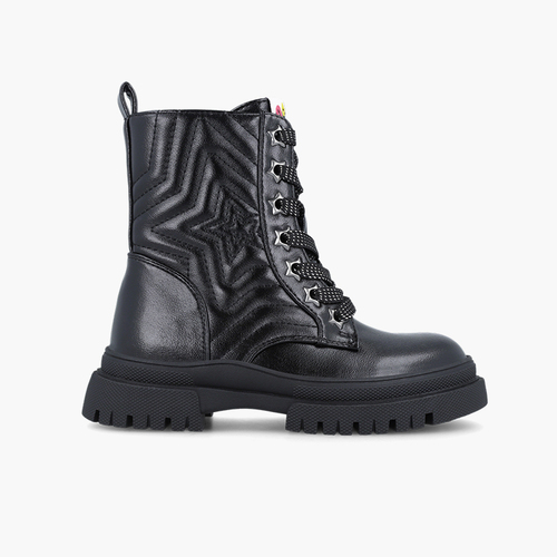 Bottes militaires étoile lacets glitter Noir