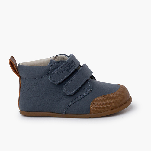 Bottines enfants barefoot cuir bout renforcé Bleu