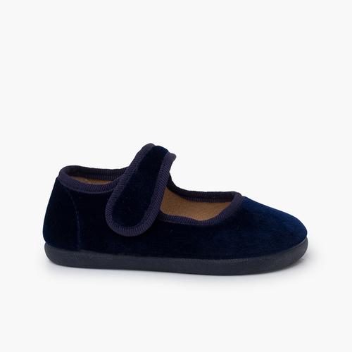 Babies barefoot velours bride scratch Bleu Marine