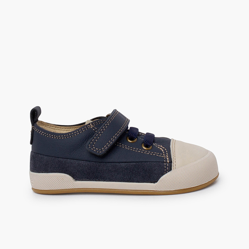 Baskets cuir bout lacets élastiques Blanditos Bleu Marine