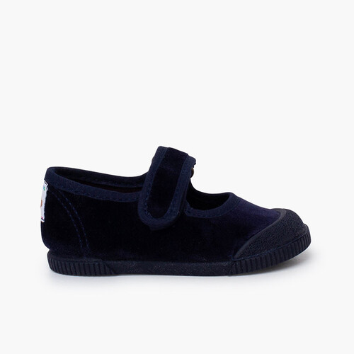 Babies barefoot velours bout caoutchouc Bleu Marine