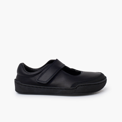 Babies d’école barefoot cuir fille Bleu Marine