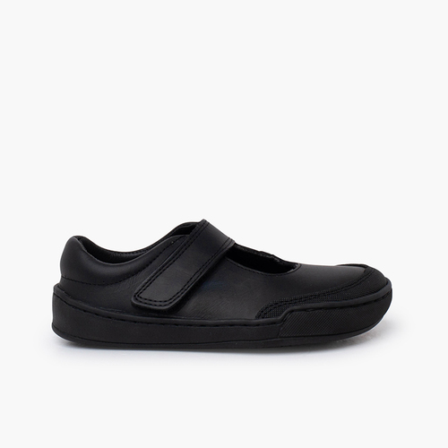 Babies d’école barefoot cuir fille Noir