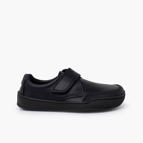 Chaussures école barefoot cuir garçon Bleu Marine