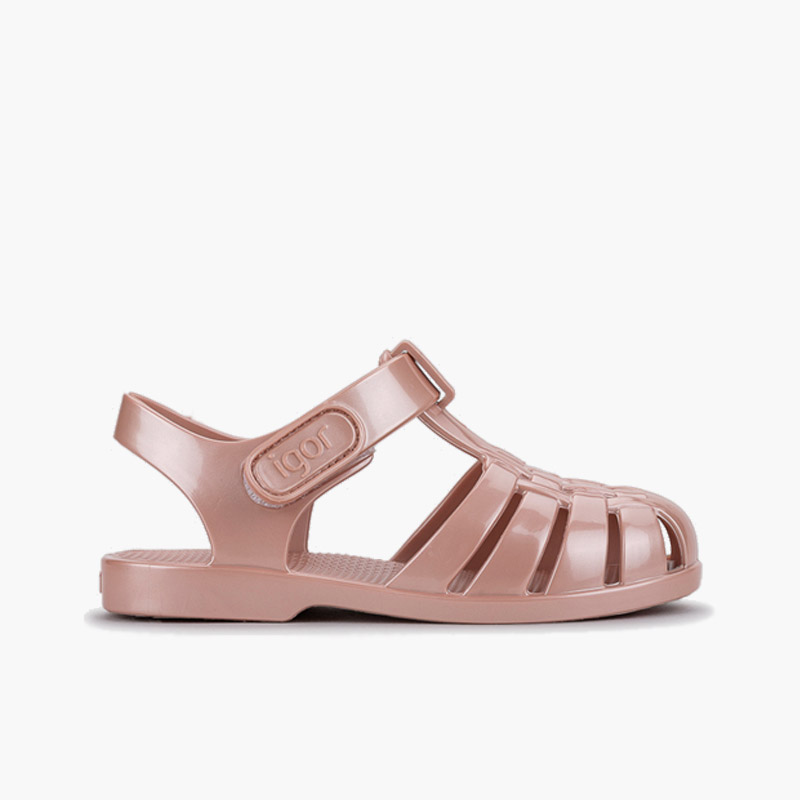 Sandales plastique enfant à scratch finition nacrée Rose