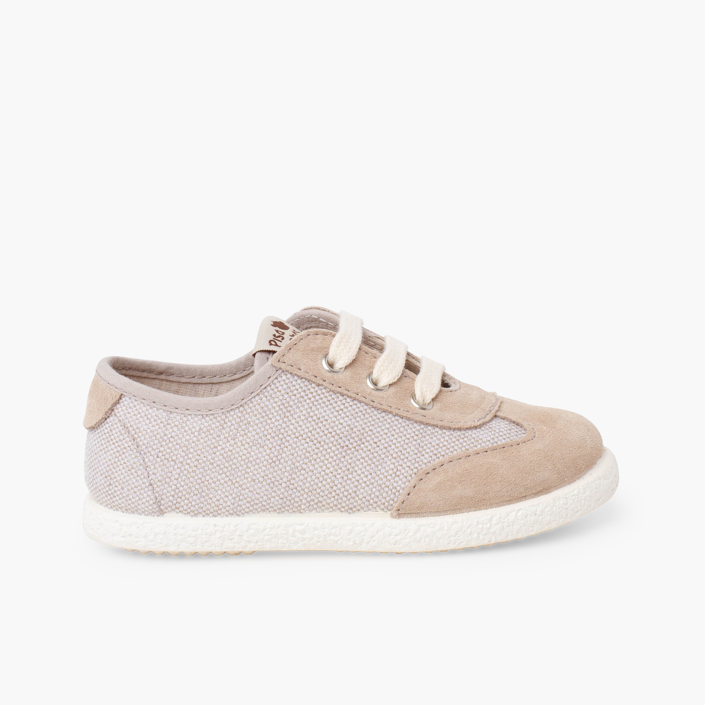 Baskets bi-matière suède à lacets Beige