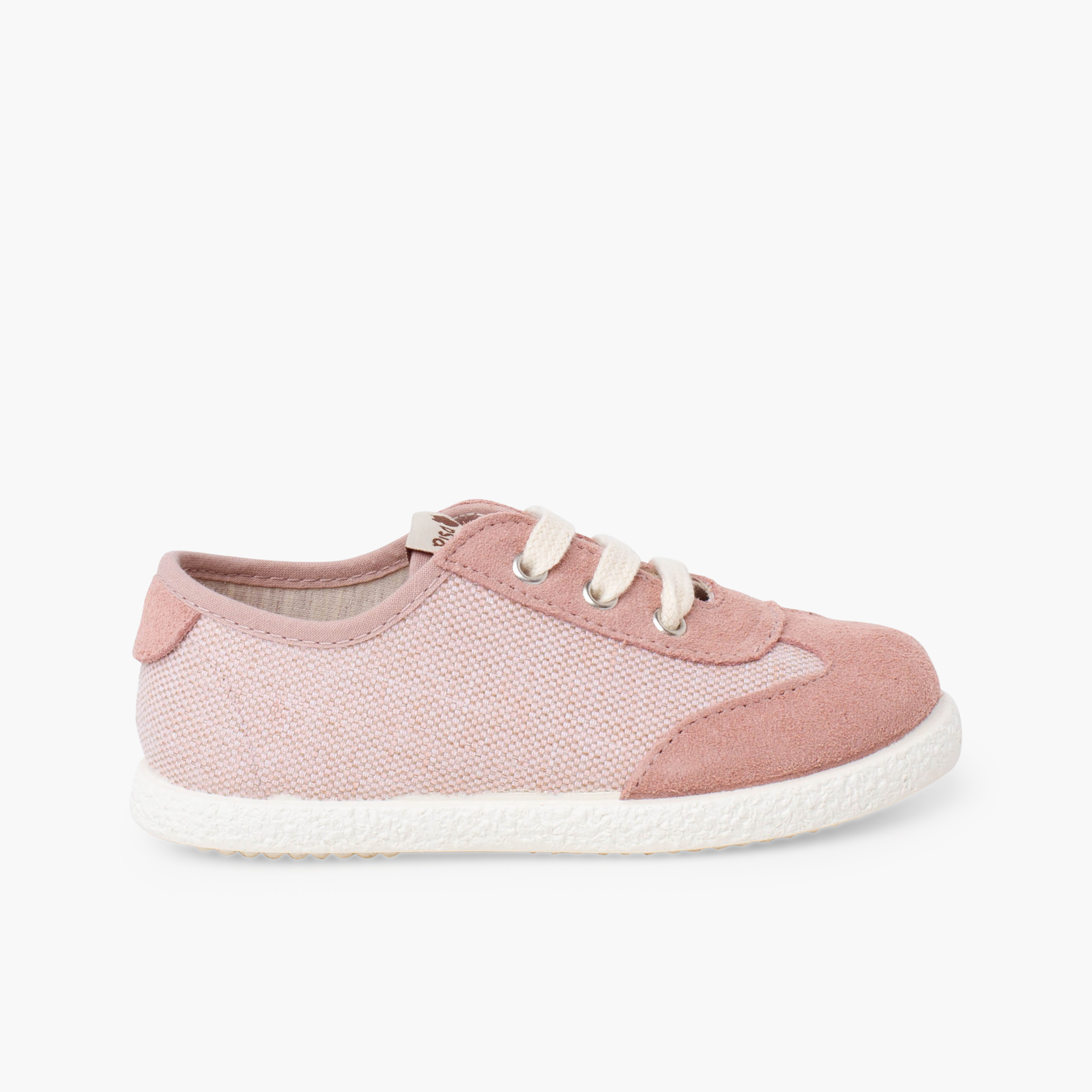 Baskets bi-matière suède à lacets Rose