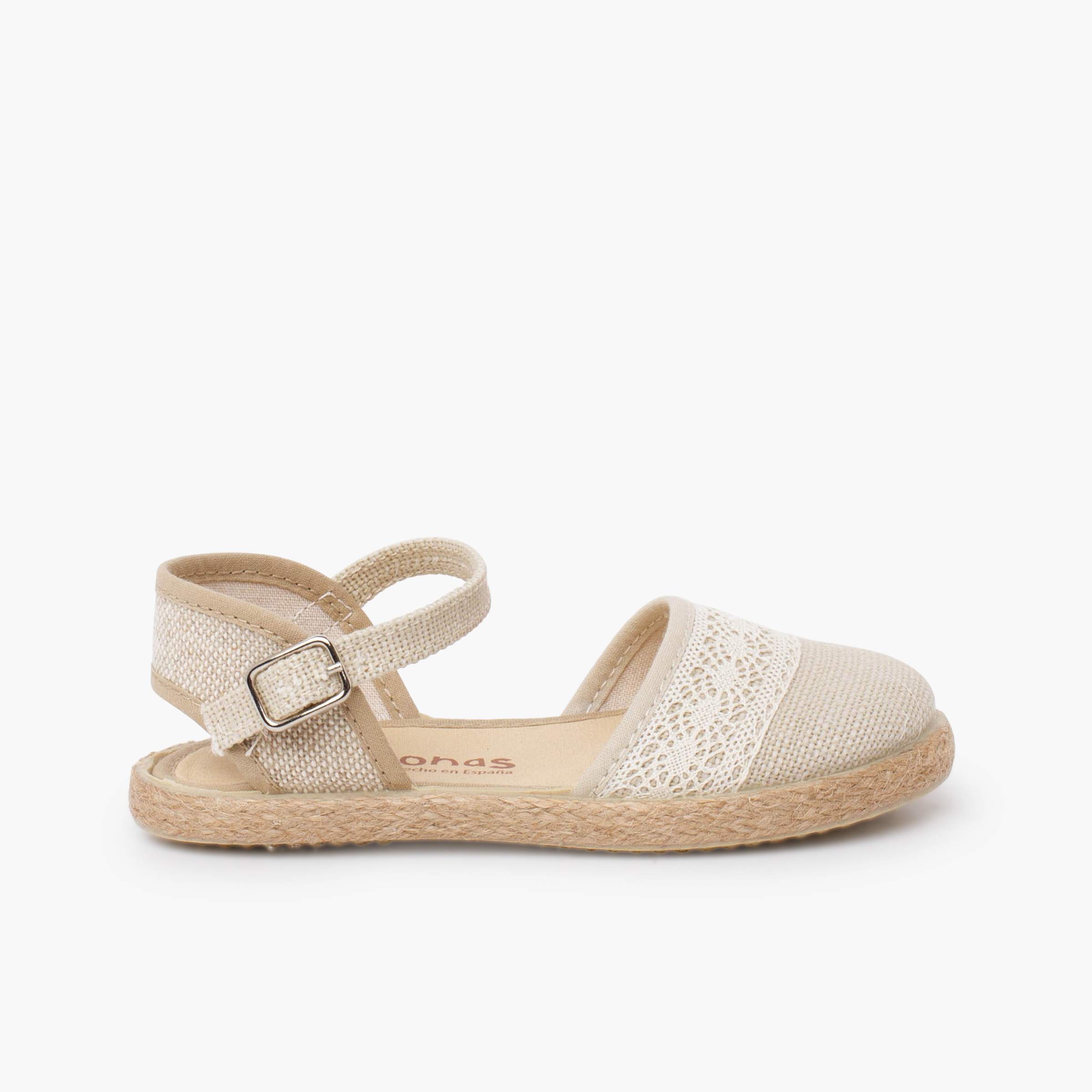 Espadrilles cérémonie lin dentelle aux fuseaux Écru