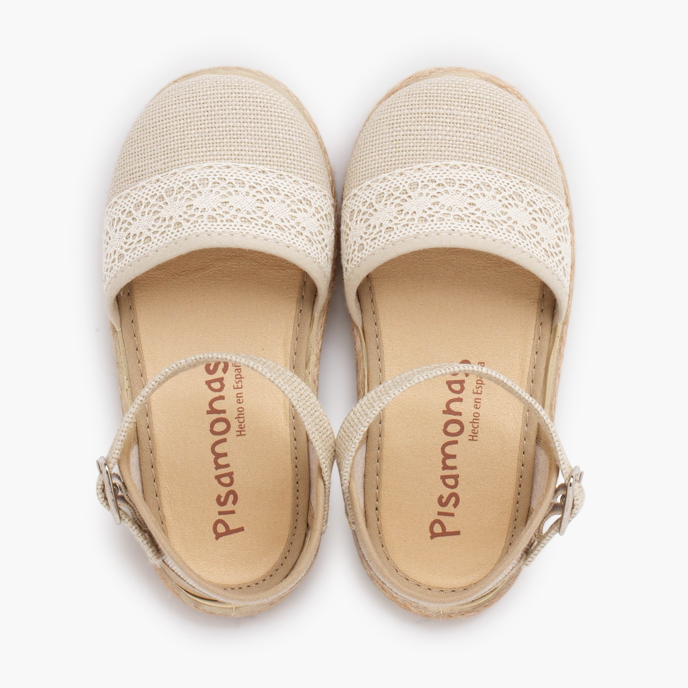 Espadrilles cérémonie lin dentelle aux fuseaux Écru