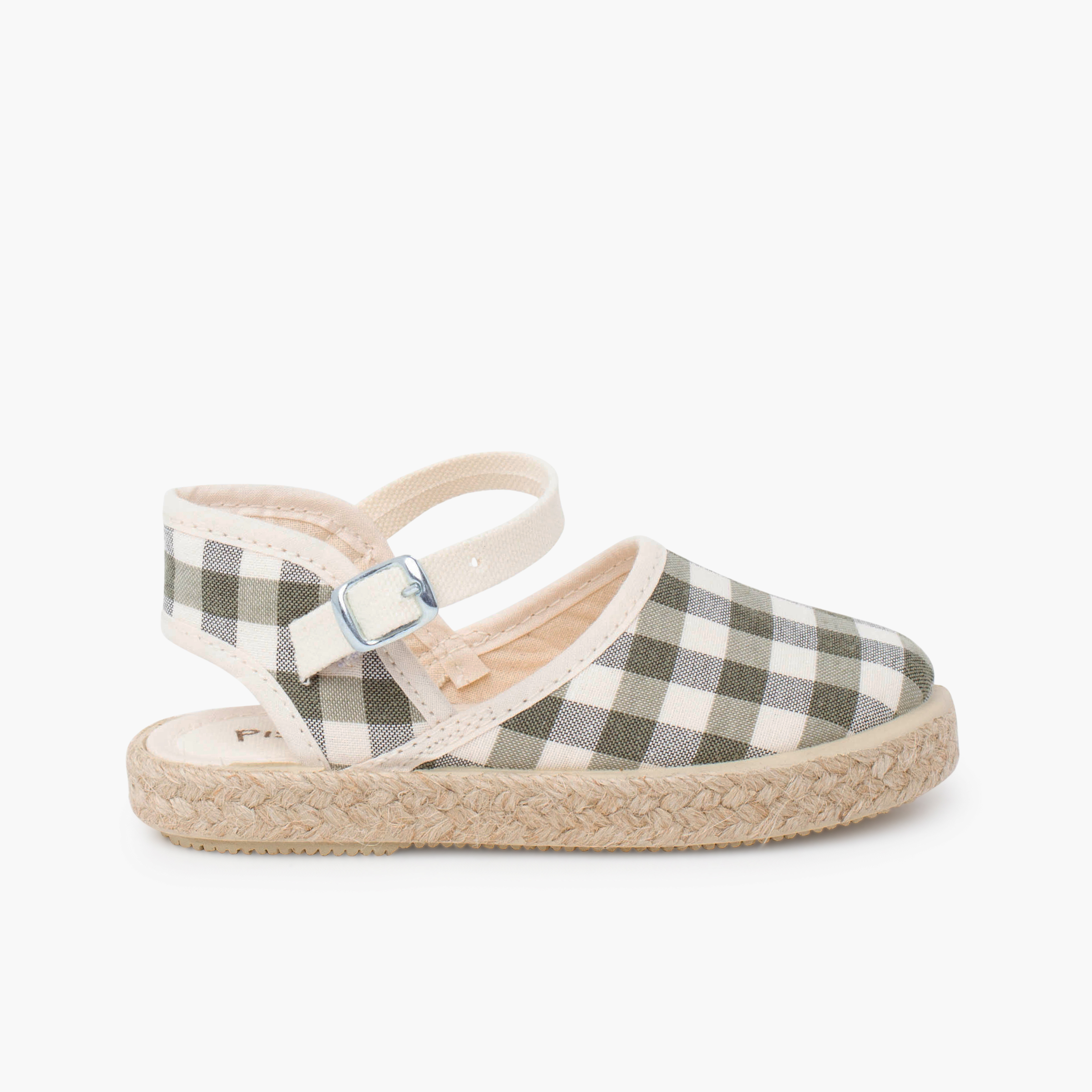 Espadrilles fille carreaux vichy boucle Olive Vert