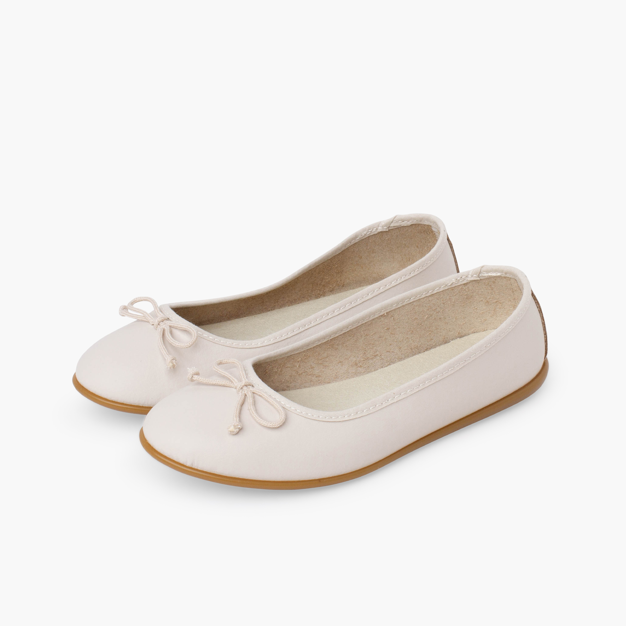 Ballerines cérémonie cuir lavable nœud Beige