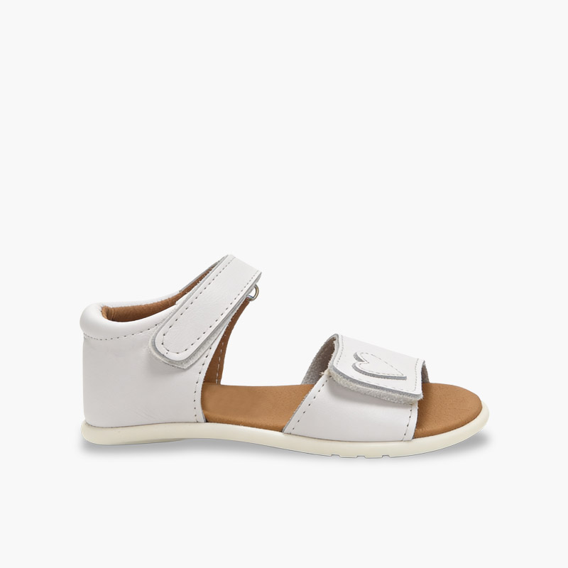 Sandales barefoot fille bride scratch cœur Blanc