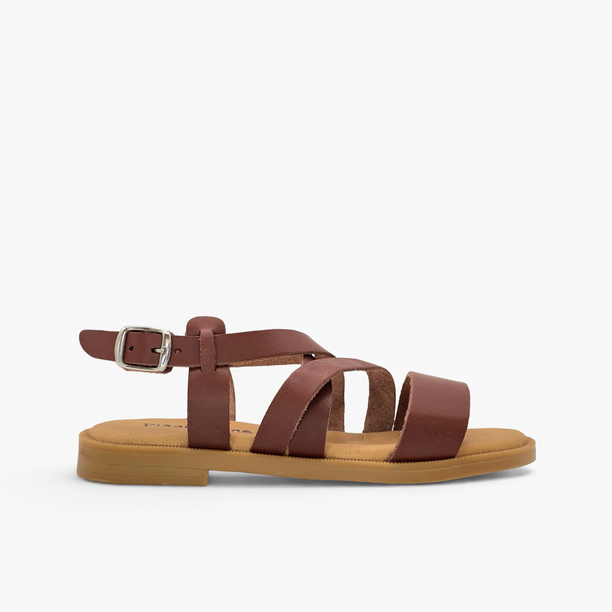 Sandales lanières croisées cou-de-pied boucle Couleur Cuir