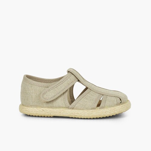 Chaussures salomé sandales ouvertures toile et jute Écru