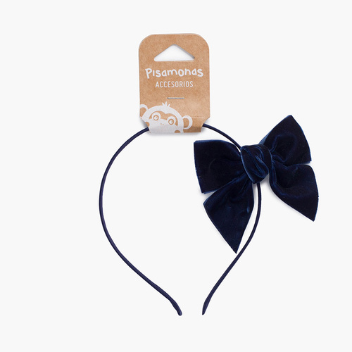 Bandeau en satin avec nœud en velours Bleu Marine