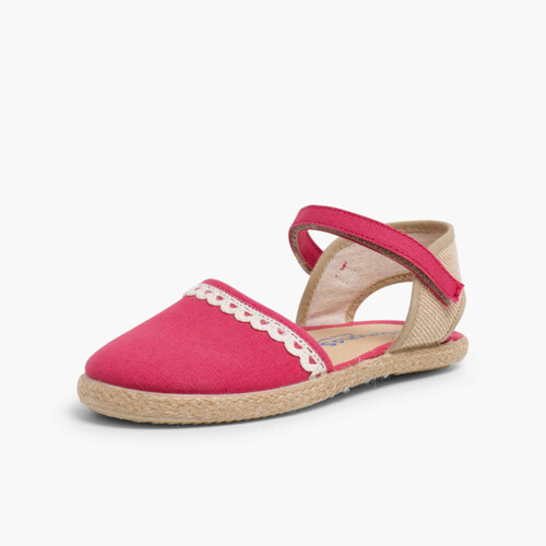 Espadrilles fille en toile et lin Framboise