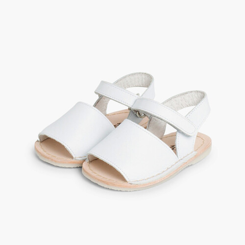Sandales Avarcas en cuir et à scratch pour bébés Blanc