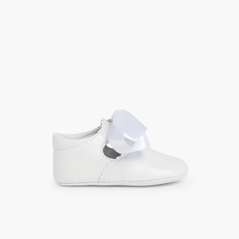 Chaussures De Baptême Unisexes Bébé - Croix Brodée, Lacets Ruban - Blanc, Ivoire - Cuir PU
