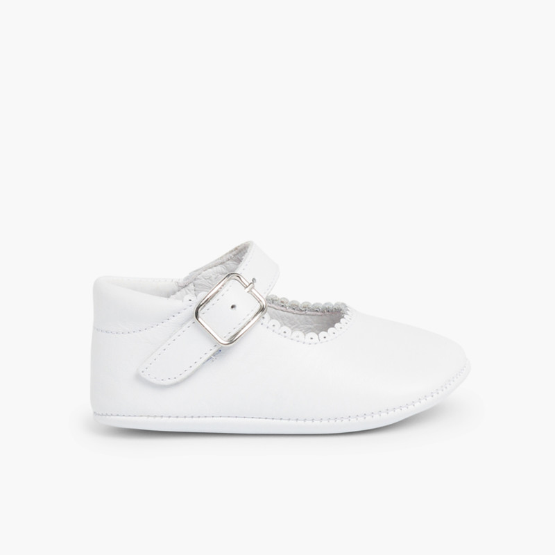 Chaussures babies en cuir avec fermeture à boucle pour bébés Blanc