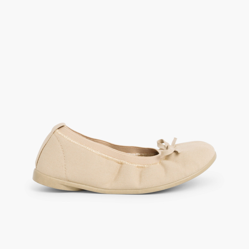 Ballerines pour Fille et Femme avec Élastique et Ruban Sable