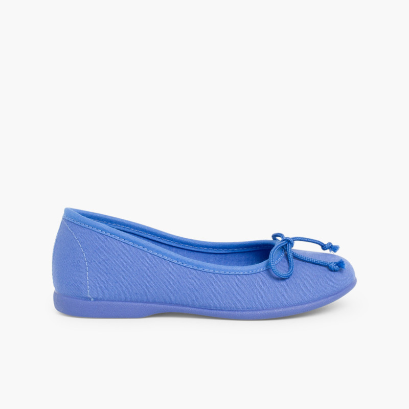 Ballerines pour Fille et Femme en Toile avec Ruban Indigo
