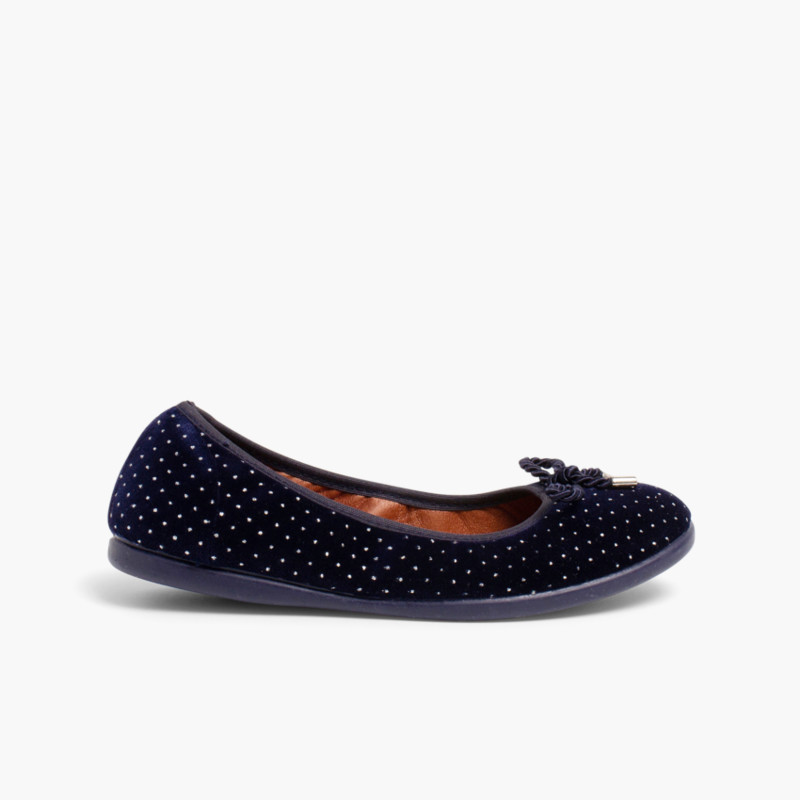 Ballerines pour fille avec lien en velours et parures brillantes Bleu Marine