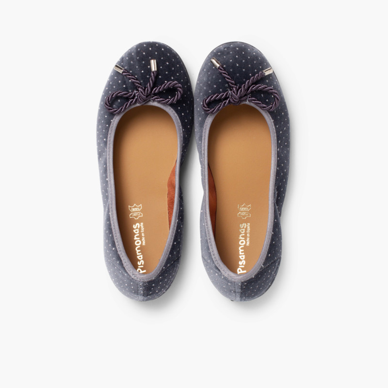 Ballerines pour fille avec lien en velours et parures brillantes Gris