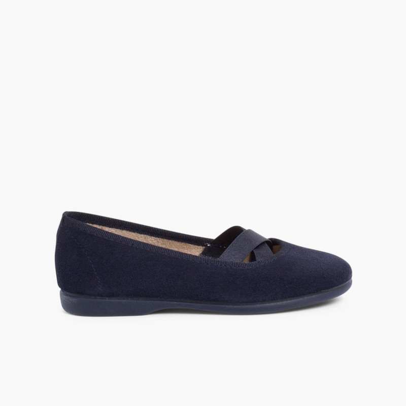 Ballerines Fille ruban croisé style ballet  Bleu Marine