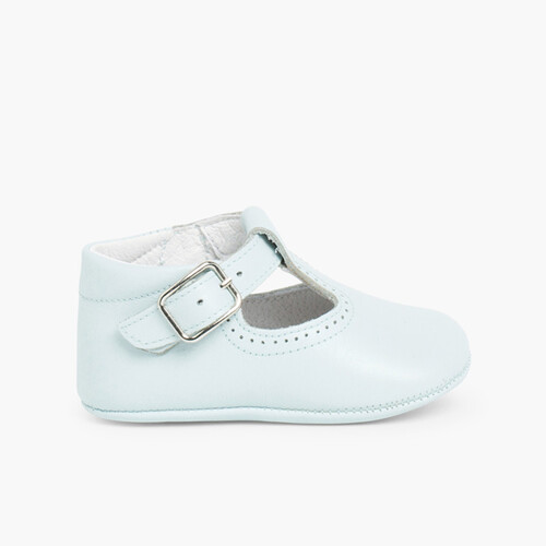 Salomés en cuir pour bébés Bleu Ciel