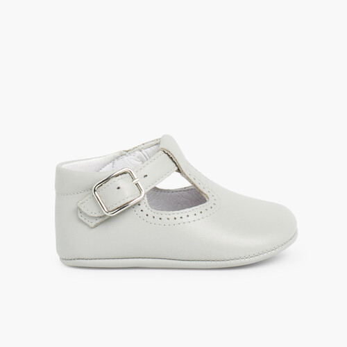 Salomés en cuir pour bébés Gris
