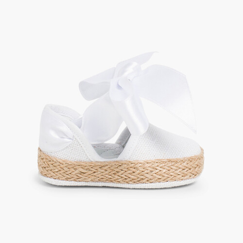 Chaussures Bébé Style Valenciennes en Lin Blanc