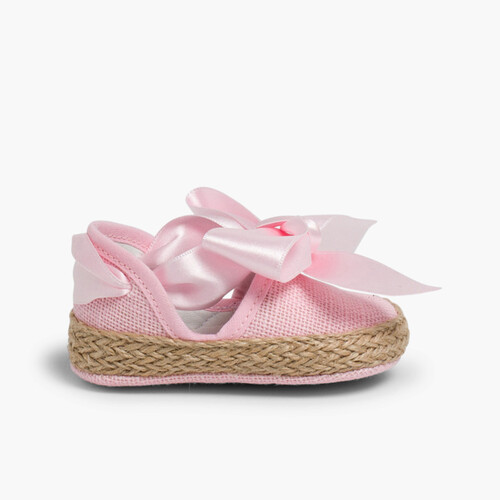 Chaussures Bébé Style Valenciennes en Lin Rose