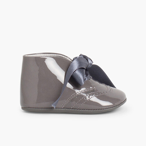Bottines Bébé en cuir verni avec ruban Gris