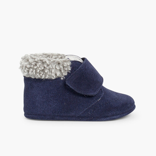 Bottines bébé avec mouton retourné synthétique Bleu Marine