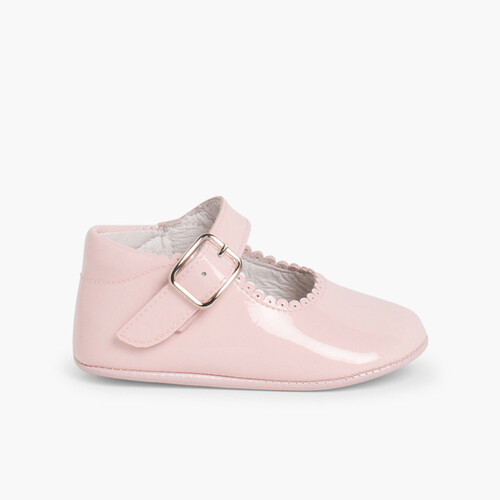 Chaussons babies en cuir verni avec fermeture à boucle Rose