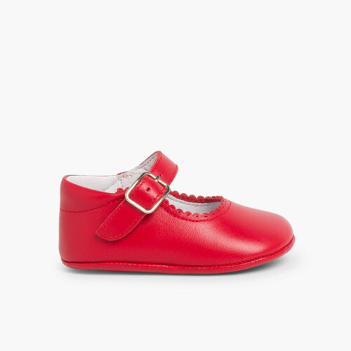 Chaussures babies en cuir avec fermeture à boucle pour bébés Rouge