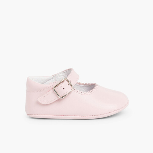 Chaussures babies en cuir avec fermeture à boucle pour bébés Rose