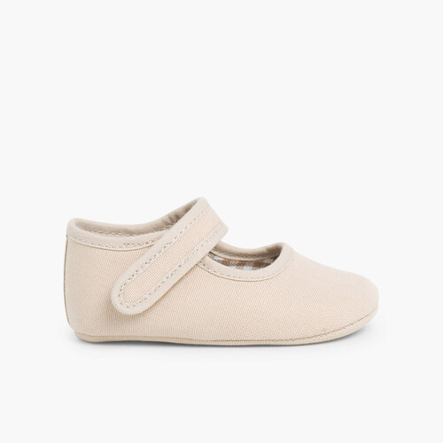 Chaussures babies en toile à scratch pour bébé Sable