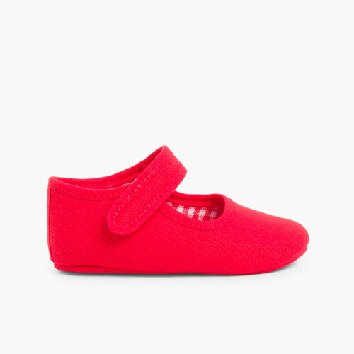 Chaussures babies en toile à scratch pour bébé Rouge