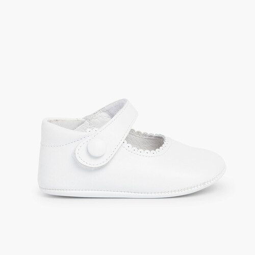 Chaussures babies en cuir avec fermetures à scratch pour bébés Blanc