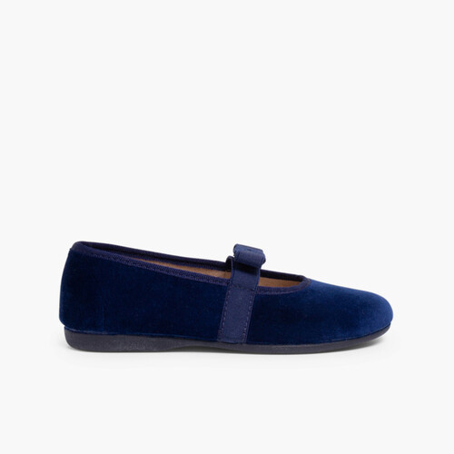 Ballerine pour fille en Velours avec ruban sur l'élastique Bleu Marine