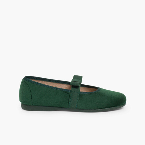 Ballerine pour fille en Velours avec ruban sur l'élastique Vert
