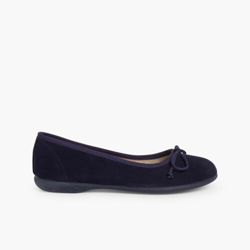 Ballerines fille et femme en suède avec Ruban  Bleu Marine