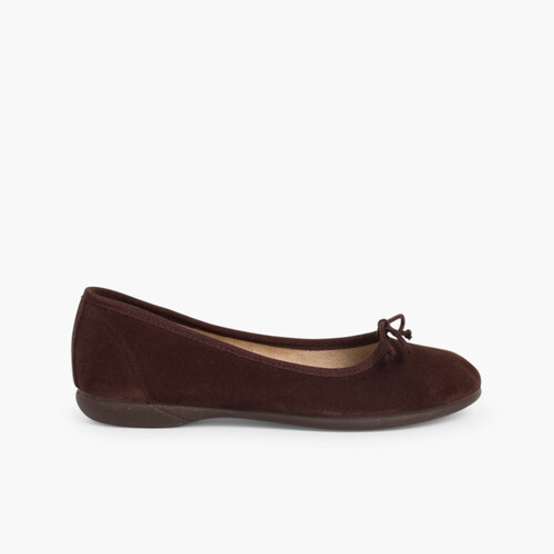 Ballerines fille et femme en suède avec Ruban  Marron