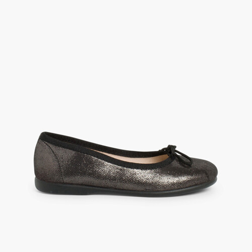 Ballerines Fille et Femme effet brillant Noir