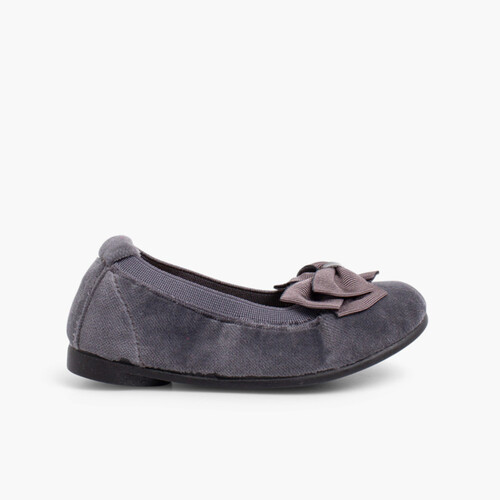 Ballerines Élastiques en Velours pour Fille  Gris