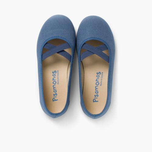 Ballerines fille en toile et ruban croisé style ballet Bleu Marine